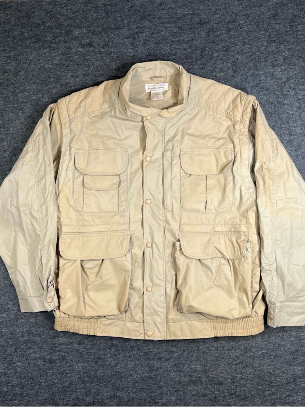 Norm Thompson Beige Military Field Jacket with Multiple Pockets Vintage Utility